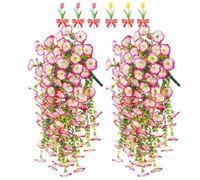 Precise Artificial Hanging Flowers,76cm Realistic Morning Glories for Wall Hanging,for Indoor and Outdoor Homes,Rooms,Gardens,Weddings,Long Corridors and Walls Outside the Door (6, Pink Border)