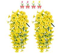 Precise Artificial Hanging Flowers,76cm Realistic Morning Glories for Wall Hanging,for Indoor and Outdoor Homes,Rooms,Gardens,Weddings,Long Corridors and Walls Outside the Door (4, Yellow)