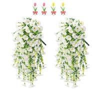 Precise Artificial Hanging Flowers,76cm Realistic Morning Glories for Wall Hanging,for Indoor and Outdoor Homes,Rooms,Gardens,Weddings,Long Corridors and Walls Outside the Door (4, White)