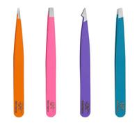 Precise Facial Hair Removal Tweezers Flat Tip Professional Plucking Eyebrow Ingrown Hair, Splinter, Blackhead and Tick Removal Tweezers for Men & Women | Multi Colour (Multi, Set of 4)