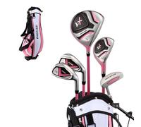 Precise Girls' X7 Right Handed, Designed for Age, Junior Set 15 Driver, 22 Hybrid, 6/7, 9/p Iron (1 Piece), Putter, 2 Headcovers and Stand Bag (Rainhood Included), Pink Ages 6-8