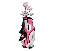 Precise M5 Ladies Womens Complete Right Handed Golf Clubs Set - Titanium Driver, S.S. Fairway, Hybrid, 5-PW Irons, Putter, Stand Bag, 3 H/C's - Pink, Petite Size -1