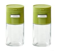 Precise Spice Container 2pc 6x13cm Glass Body(Green) | Push-button control, exact portioning, prevents waste, clear glass view, sugar salt pepper