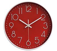 Preciser Florlife Kitchen Wall Clocks Retro Vintage Style Non Ticking Wall Clock Battery Operated Quartz Analog Silent Movement Large Decorative Clock Arabic Numerial Red Dial for Home Office Decor