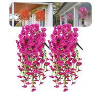 Precisetrue Hanging Flower,Artificial hanging morning glory Flowers,No Fade Fake Plastic Flowers for Decoration Hangings Planters Indoor Outside Garden Porch Window Home Wedding (Rose red)