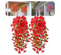 Precisetrue Hanging Flower,Artificial hanging morning glory Flowers,No Fade Fake Plastic Flowers for Decoration Hangings Planters Indoor Outside Garden Porch Window Home Wedding (Red)