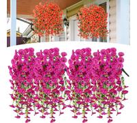 Precisetrue Hanging Flowers 2 Pack, 69 UV-Proof Silk Morning Glories, No Fade Fake Plastic Flowers for Decoration Hanging Planters Indoor Outside Garden Porch Window Home Wedding (2, Red lotus)
