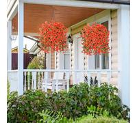Precisetrue Hanging Flowers 2 Pack, 69 UV-Proof Silk Morning Glories, No Fade Fake Plastic Flowers for Decoration Hanging Planters Indoor Outside Garden Porch Window Home Wedding (2, Orange)