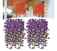 Precisetrue Hanging Flowers 2 Pack, 69 UV-Proof Silk Morning Glories, No Fade Fake Plastic Flowers for Decoration Hanging Planters Indoor Outside Garden Porch Window Home Wedding (2, Purple)