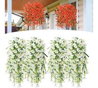 Precisetrue Hanging Flowers 2 Pack, 69 UV-Proof Silk Morning Glories, No Fade Fake Plastic Flowers for Decoration Hanging Planters Indoor Outside Garden Porch Window Home Wedding (4, White)