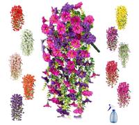 Precisetrue Hanging Flowers, 2 Pack Hanging Morning Glory - Perfect Home Garden Decoration, Artificial Morning Glory Hanging Basket for Outdoor Spring Summer Decoration (Two-color purple,1pcs)