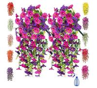 Precisetrue Hanging Flowers, 2 Pack Hanging Morning Glory - Perfect Home Garden Decoration, Artificial Morning Glory Hanging Basket for Outdoor Spring Summer Decoration (Two-color purple,2pcs)