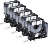 PrecisGear 3-10PK Flexible Nylon Labels Compatible With S0718100 S0718080 For A18488 A18490 12 19mm Tape(5PK Black on White)