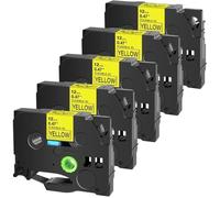 PrecisGear 5/10Pcs 9mm Labels Flexible Universal Compatible ID Laminated Tapes Works With Tz Tze-FX231 Fx131 Fx631 PT-1000(5PK Black on Yellow)