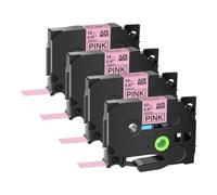 PrecisGear 5/10PK Satin Non-Laminated Gift Wrapping Compatible With Tz TZe-RW34 RN34 R234 RE34 12mm Tape(4PK Black On Pink)