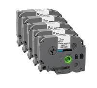 PrecisGear 5 PCS 12mm TzeS231 Tape Compatible With Easy Adhesive Tze Tapes S231 TzeS131 TzeS631 TzeSM931 Label Maker(5PK BK on MattSilver)