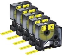 PrecisGear Flexible Nylon Tape 3-10Pcs 12mm/19mm Black On White Label Compatible With Rhion 4200 5200 8488 18490(12mm5PK Black on Yellow)