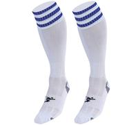 Precision 3 Stripe Pro Football Socks Junior, Nylon Cotton Blend, Ankle Contoured Fit, Wraparound Ventilation, Calf Support, Team Match Socks, White/Royal, J12-2