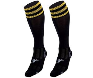 Precision 3 Stripe Pro Football Socks Junior, Nylon Cotton Blend, Ankle Contoured Fit, Wraparound Ventilation, Calf Support, Team Match Socks, Black/Gold, 3-6