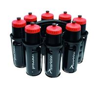 Precision 8 Water Bottles and Oval Carrier, 750ml BPA Free Team Sport Bottles, Easy Pull Cap, Dishwasher Safe, Football, Rugby, Hockey, Training, Black