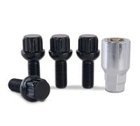 Precision - Black Locking Wheel Bolts Compatible With Skoda Felicia MK2 - M12x1.5x26mm R12 Radius Seat - Anti-Theft Wheel Security Bolts with Lug Nut Key Set