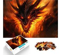 Precision Cut 1000 Piece Jigsaw Puzzle “Fire Breathing Dragon ” Made of wood，for age 14+ Antistress Difficult challenge Gift of works of art。size：50x75cm/14.96x20.47inch