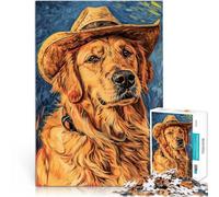 Precision Cut 1000 Piece Jigsaw Puzzle golden retriever with hat Made of cardboard for age 14+ Impossible game Challenging Game Gifts。size：26x38cm/10.24x14.96inch