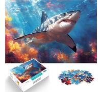 Precision Cut 1000 Piece Jigsaw Puzzle Great White Shark Painting Made of cardboard for age 14+ Puzzle for Educational game for birthday and Christmas。size：26x38cm/10.24x14.96inch