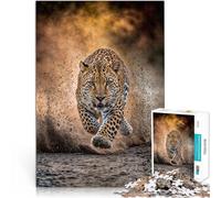 Precision Cut 1000 Piece Jigsaw Puzzle “Leopard in Full Sprint” Made of wood，for ages 14 and over Relaxing games It is ideal as a gift for the whole family。size：50x75cm/14.96x20.47inch