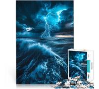 Precision Cut 1000 Piece Jigsaw Puzzle Lightning Storm Over Ocean Made of wood for age 14+ Challenging game Great gift for gaming。size:50x75cm/19.68x29.52inch