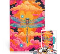 Precision Cut 1000 Piece Jigsaw Puzzle Psychedelic Dragonfly Made of cardboard for age 14+ Educational toy game challenge Great gifts and toys 。size:38x52cm/14.96x20.47inch