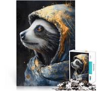 Precision Cut 1000 Piece Jigsaw Puzzle “Raccoon in a Hood Animal” Made of wood,Suitable for people aged 14 and above Suitable for couples Wish List with Santa Claus。size:50x75cm/14.96x20.47inch
