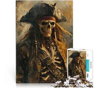 Precision Cut 1000 Piece Jigsaw Puzzle “Skeleton Pirate Captain” Made of cardboard，for ages 14 and over Staycation Kill time Secret Santa Gifts。size：38x52cm/14.96x20.47inch
