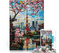 Precision Cut 1000 Piece Jigsaw Puzzle Tokyo Cherry Blossoms Made of cardboard,for age 14+ game wall decoration Funny gift。size:26x38cm/10.24x14.96inch
