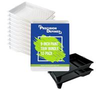 Precision Defined Paint Trays, Paint Roller Trays Liner, Plastic Paint Pan for Roller Brushes, Painting Tray for Painting with Deep Paint Pocket (Paint Tray & Liner (12-Pack), 9-inch (23 cm))