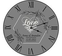Precision Designs Love/Wedding Anniversary Silent Clock - Size 30cm Wall Mountable with Roman Numerals - Special and Unique Personalised Gift