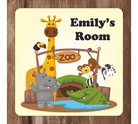 Precision Designs Yellow Zoo Kids Bedroom Door Sign Personalised For You - Any Name! Door Plaque,Girls/Boys,Nursery,Decor,Kids Room,Animals