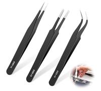 Precision ESD Anti-Static Tweezers, 3 Pieces Black Precision ESD Tweezer Set, Stainless Steel Tweezers Set for Electronics, Jewelry-Making, Laboratory Work, Repairing