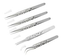Precision ESD Tweezers Set - 4/5-Piece Anti-Static Stainless Steel Tweezers for Electronics, Jewelry Making, and Industry Grip (5Pcs - Type C&D&E&F&G)