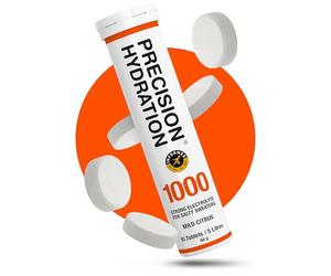 Precision Hydration Electrolyte Tablets - Multi Strength Effervescent Hydration Tablets - Combats Cramp - Low Calorie, Gluten Free, Vegan/Vegetarian Friendly (1 Tube, 1000mg/L - Orange Tube)