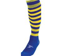 Precision Junior Size 3-6 Hooped Stripe Football Socks - Royal Blue/yellow Contoured Ankle