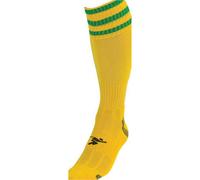 Precision Junior Size 3-6 Pro 3 Stripe Football Socks - Yellow/green - Contoured Ankle