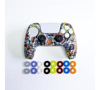 Precision Kit for PS5 Controller, Anti-Slip Silicone Skin Cover with 16Pcs Adjustable Tension Rings, Thumbstick Aim Assist and Protection Bundle - Grey Graffiti