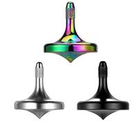 Precision Metal Spinning Top, Well Made Stainless Steel Adult EDC Toy, Perfect Balance Easy to Use Kill Time Efficiently, Long Spin Time Exceed 5 Minutes (3PCS Black+Silver+Iridescent)