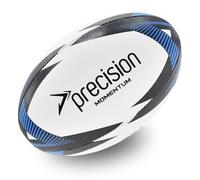 Precision Momentum Rugby Training Ball, Premium Rubber, Hand-Stitched, All-Weather Grip, Extra Strong, Ideal for Clubs and Schools, White|Black|Blue, Size 4