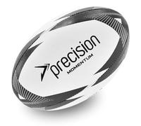 Precision Momentum Rugby Training Ball, Premium Rubber, Hand-Stitched, All-Weather Grip, Extra Strong, Ideal for Clubs and Schools, White|Black|Grey, Size 4