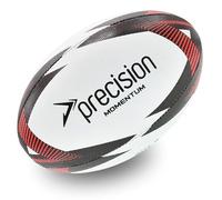 Precision Momentum Rugby Training Ball, Premium Rubber, Hand-Stitched, All-Weather Grip, Extra Strong, Ideal for Clubs and Schools, White|Black|Red, Size 4