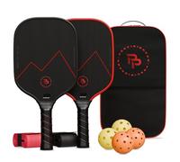 Precision Pro Premium Carbon Fiber Pickleball Paddles Set of 2 - 14mm Paddles with Unique Design Handles & Indoor/Outdoor Balls - Comfortable Grip, USA Approved