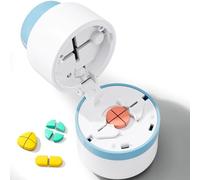 Precision Quarter Pill Cutter, Divides Tablets into Four Equal Parts for Vitamins, with Stainless Steel Blade, Blue