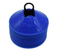 Precision Saucer Cones Set of 50 Flexible Marker Cones, 20cm Disc Markers with Carrier, Football Agility Speed Coaching Equipment for Indoor and Outdoor Training, Blue